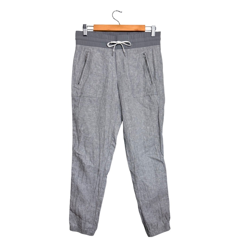 Athleta Gray Linen Jogger 4 Elastic Waist Drawstring Zipper Pocket Tapered Pants